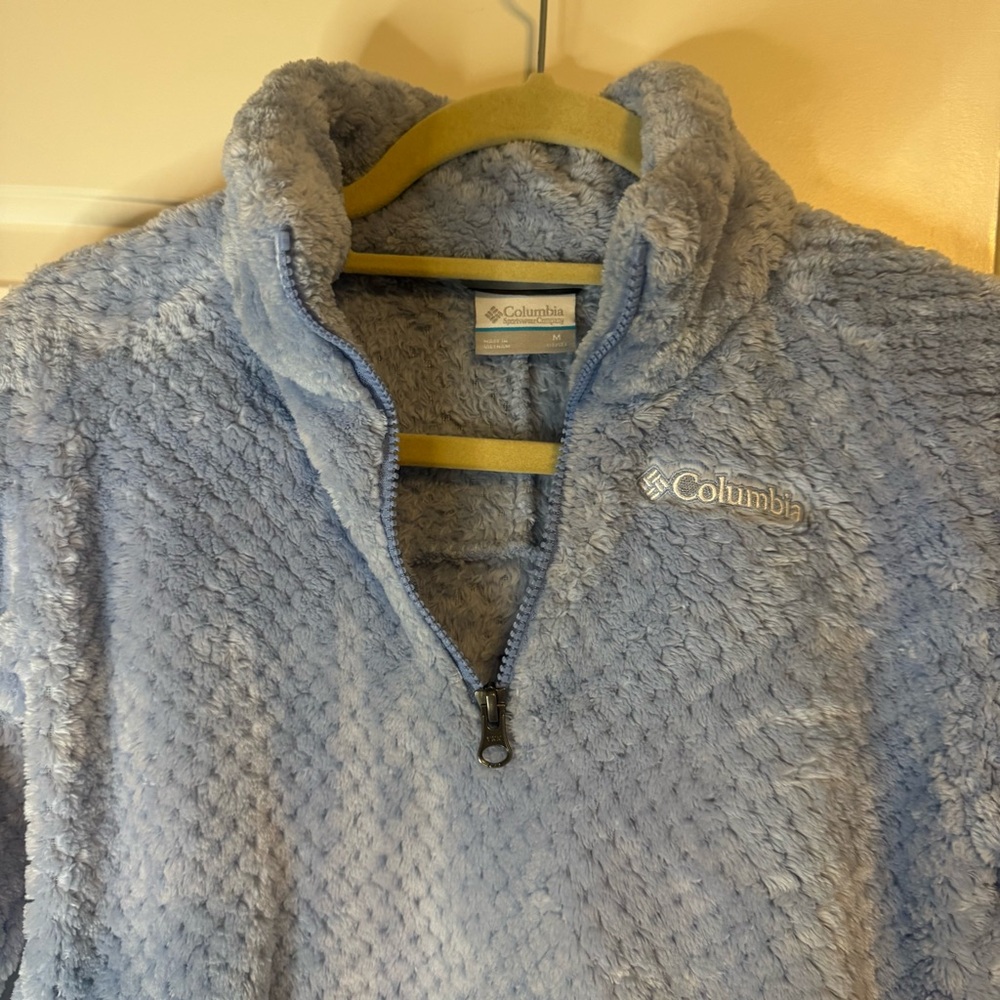 Columbia Kids Fire Side II Sherpa Half Zip fleece pullover in light blue. - Picture 16 of 16